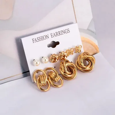 Pearl Geometric Decorative Dangle Earrings Set (5 pairs)